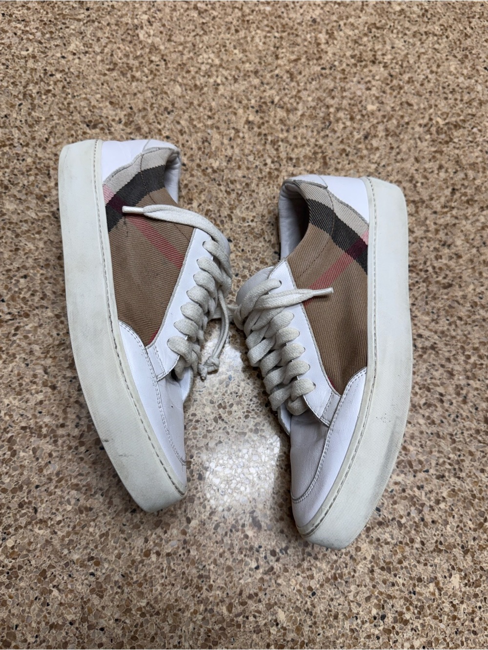 Burberry Tan Check & White Low-Top Sneakers for Men